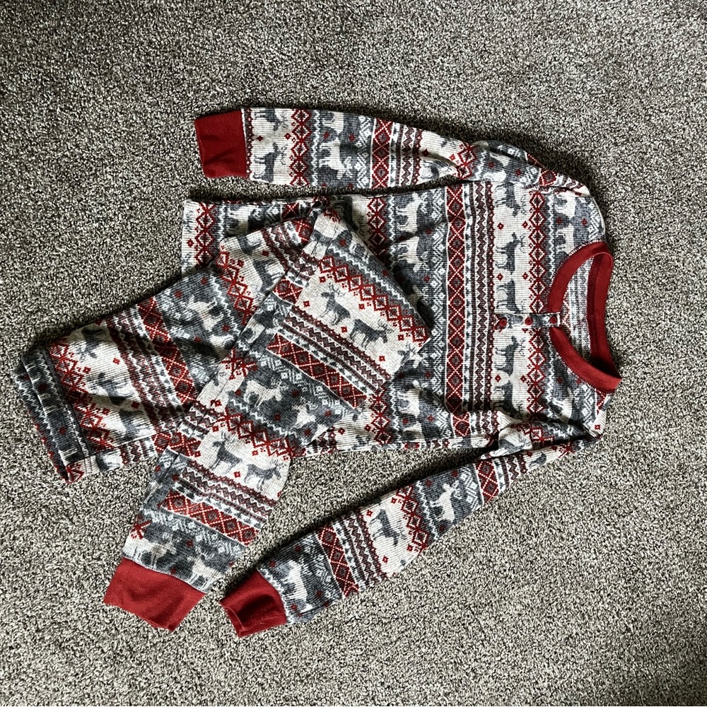 Kids Red and Gray Reindeer Print Pajama Set
